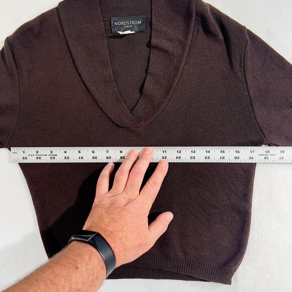 Nordstrom Savvy Shawl Collar Sweater Woman M 100% Extra Fine Merlino Wool Italy - Picture 8 of 11